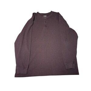 L.L.Bean XXL Tall Brown Cotton Waffle‎ Knit Henley Long Sleeve Traditional Fit